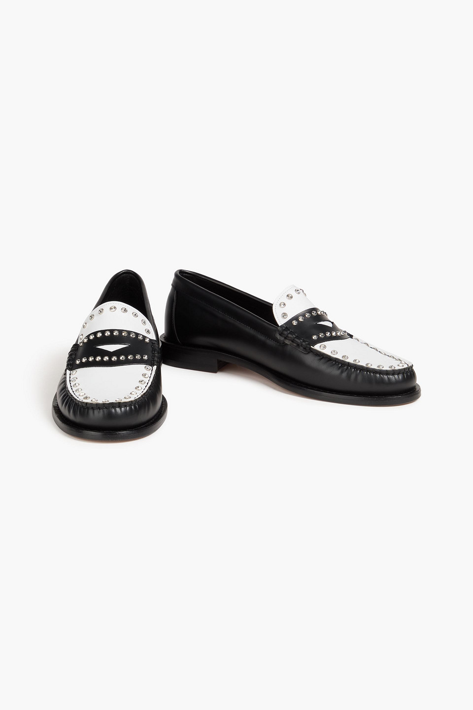 Sandro Spiked Two-tone Leather Loafers In Schwarz