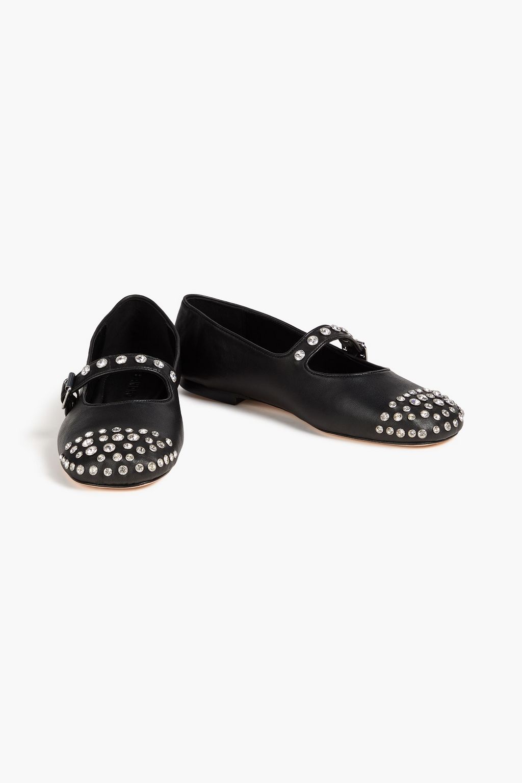SANDRO Crystal-embellished leather ballet flats