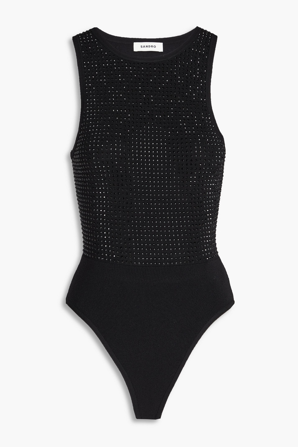 Sandro - Crystal-embellished stretch-knit bodysuit - Black - 1