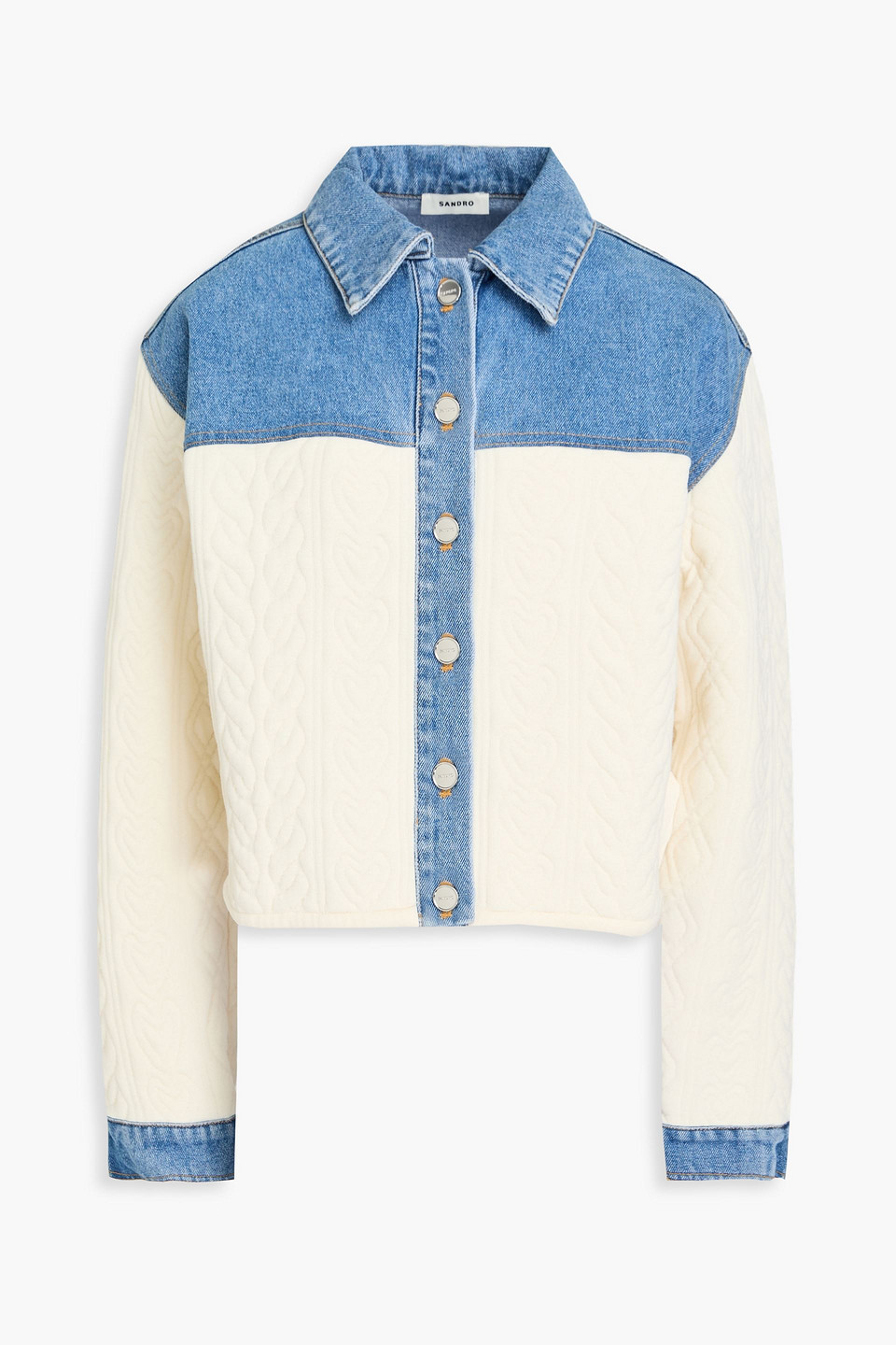 Sandro - Denim-paneled textured-knit jacket - Blue - 0