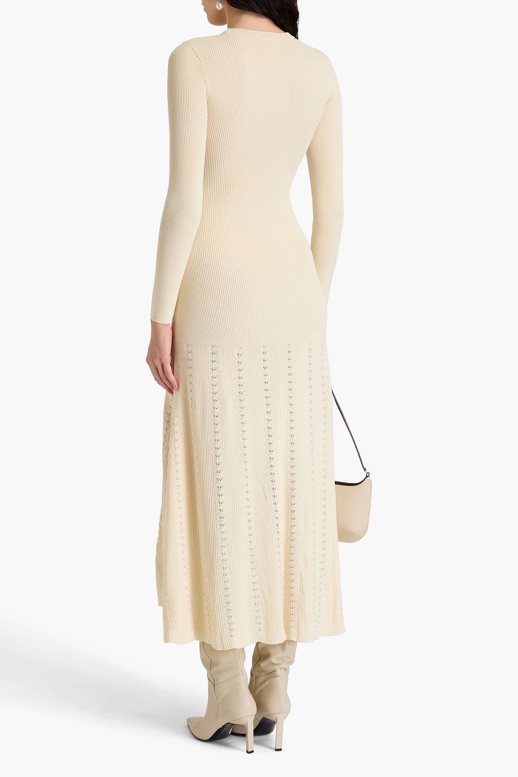 SANDRO Embellished ribbed and pointelle-knit midi dress