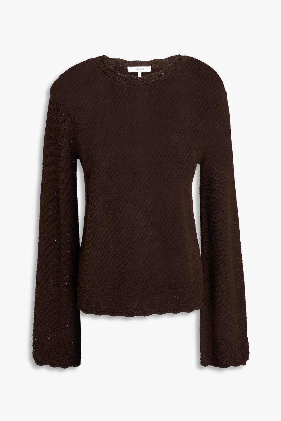 Frame Crochet-trimmed Pointelle-knit Jumper In Dunkelbraun