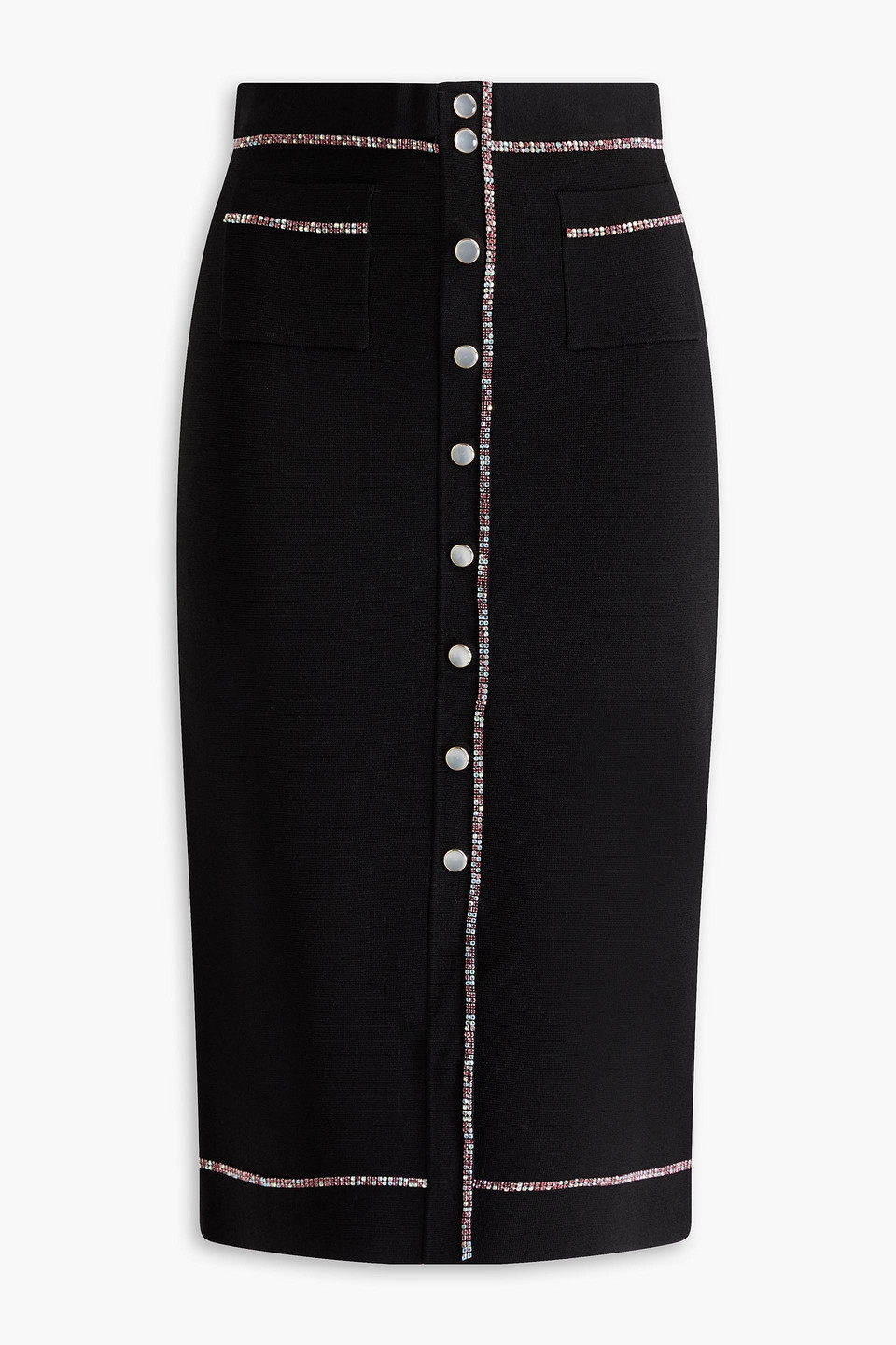 Sandro - Crystal-embellished stretch-knit midi pencil skirt - Black - FR 34