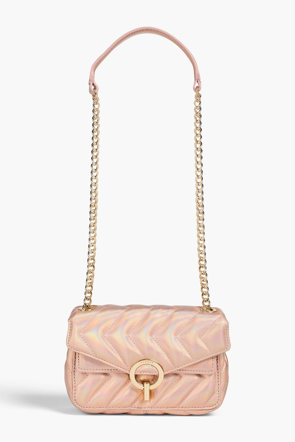Sandro Quilted Iridescent Leather Shoulder Bag In Rose Gold