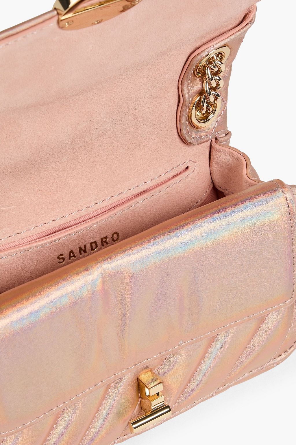 SANDRO Quilted iridescent leather shoulder bag