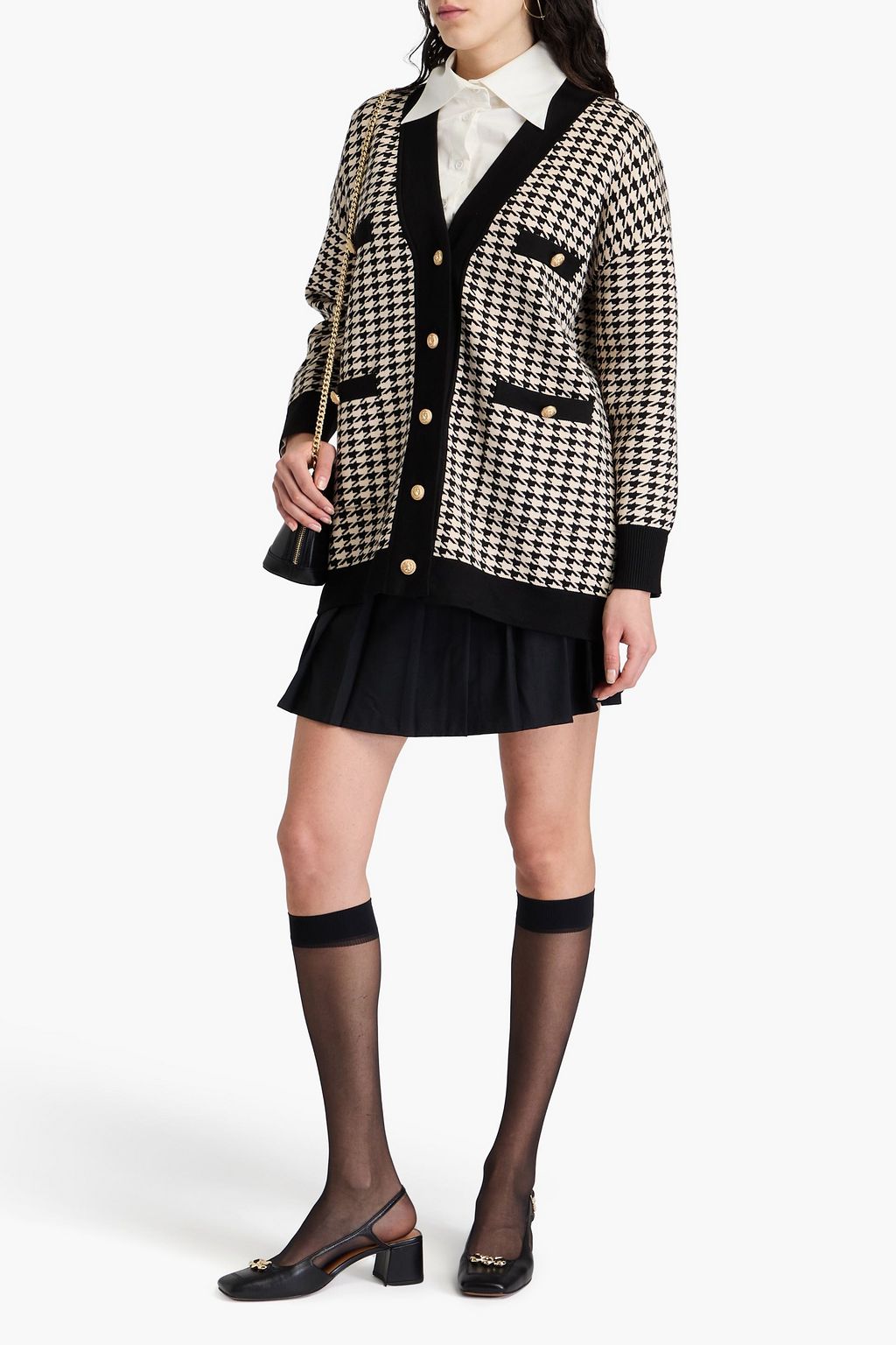 SANDRO Houndstooth knitted cardigan