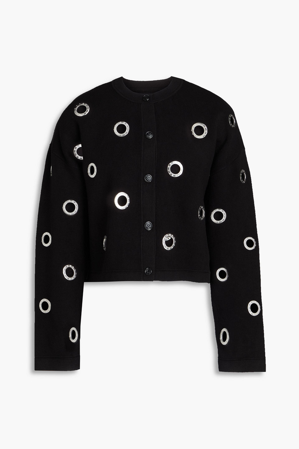 Sandro Eyelet-embellished Knitted Cardigan In Black
