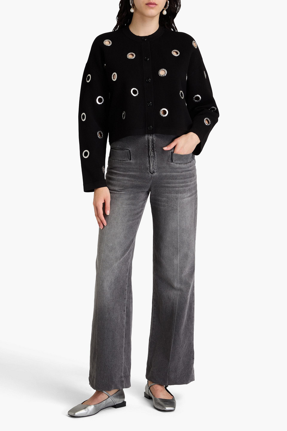 Sandro Woman Jeans Grey Size 10 Cotton In Kohle