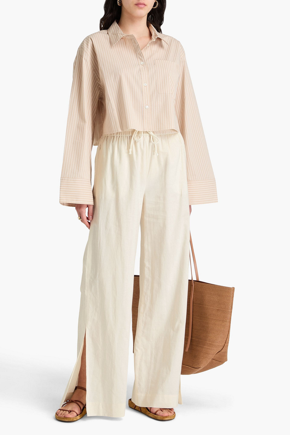 Frame High-rise Wide Lounge Pants In Ecru