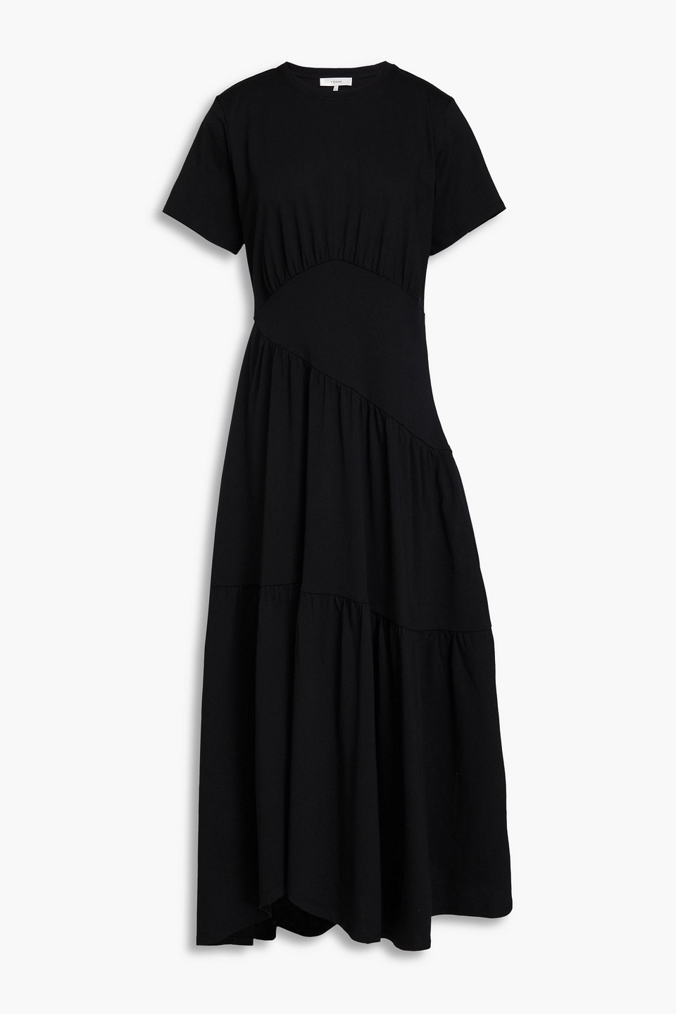 Frame Gathered Cotton-jersey Midi Dress In Black