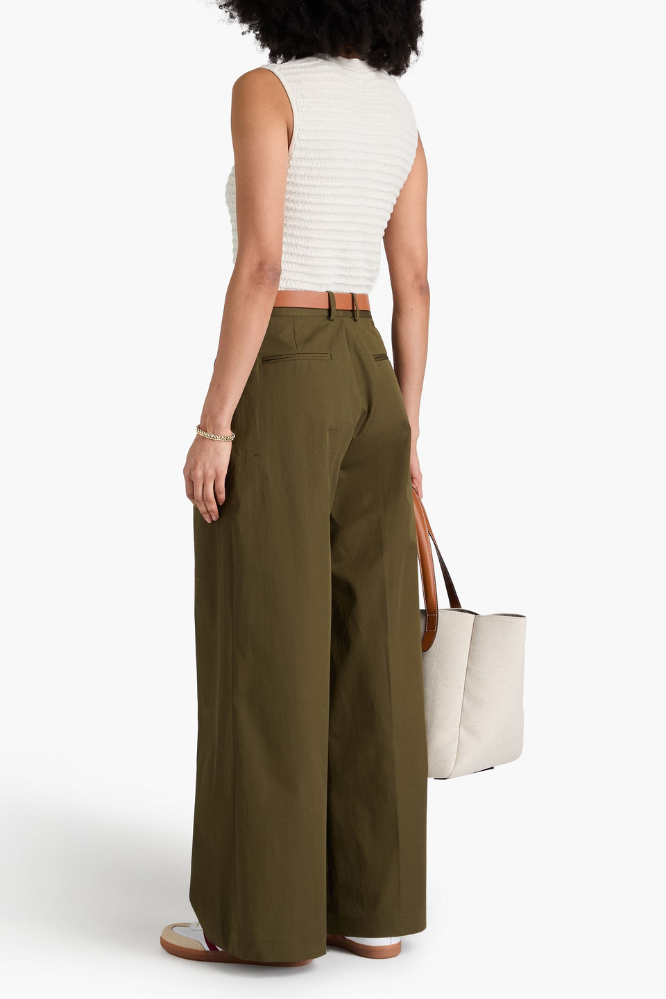Frame Bundfaltenhose Mit Weitem Bein In Army Green