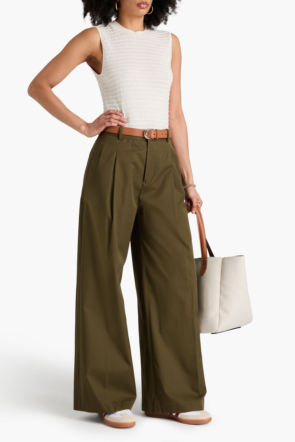Frame Bundfaltenhose Mit Weitem Bein In Army Green