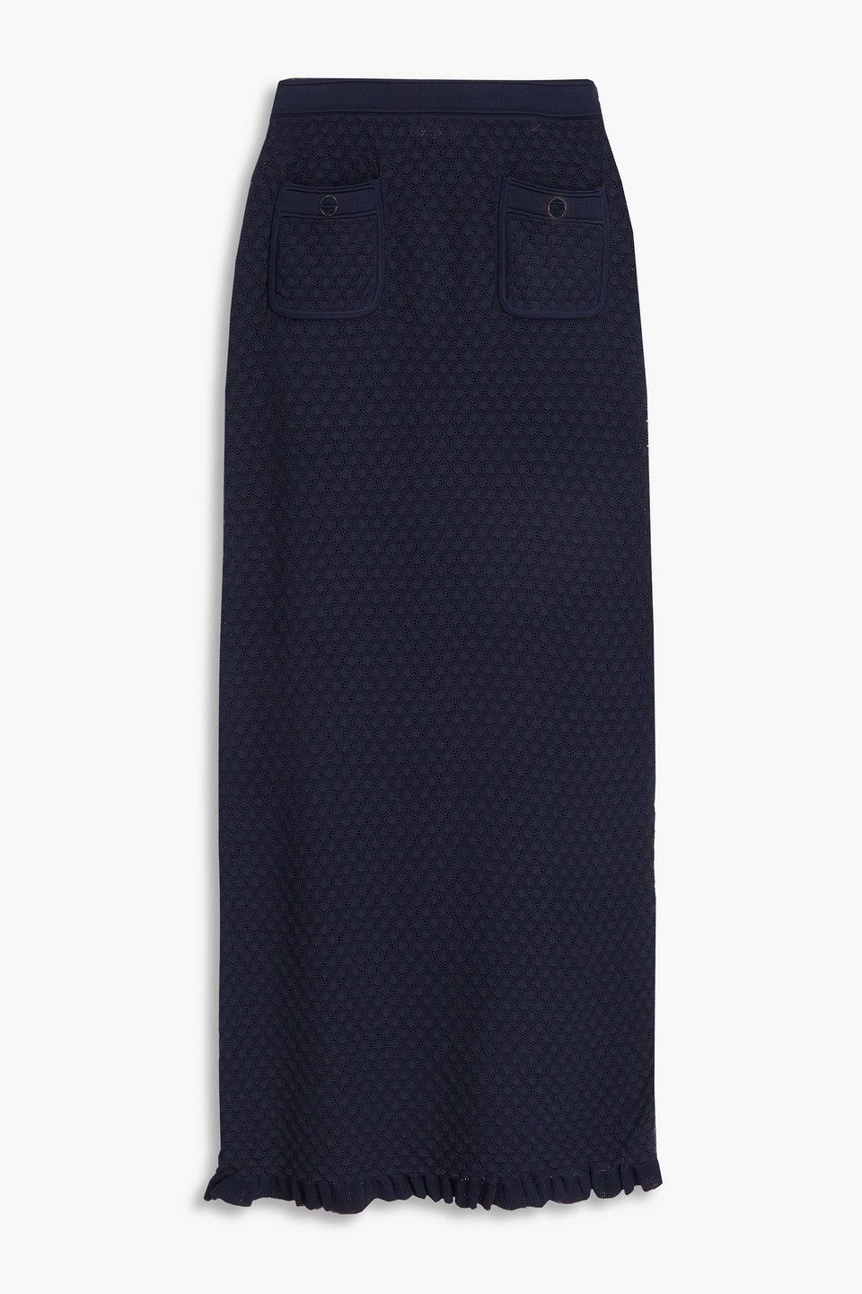 sandro - ruffled jacquard-knit midi skirt - blue - fr 36