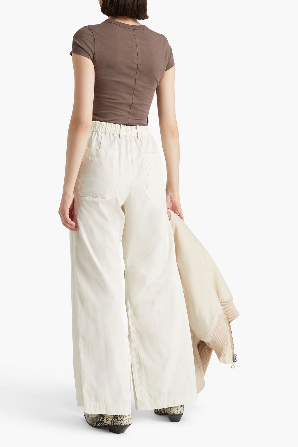 HELMUT LANG 지퍼 디테일 코튼 혼방 트윌 와이드 레그 팬츠