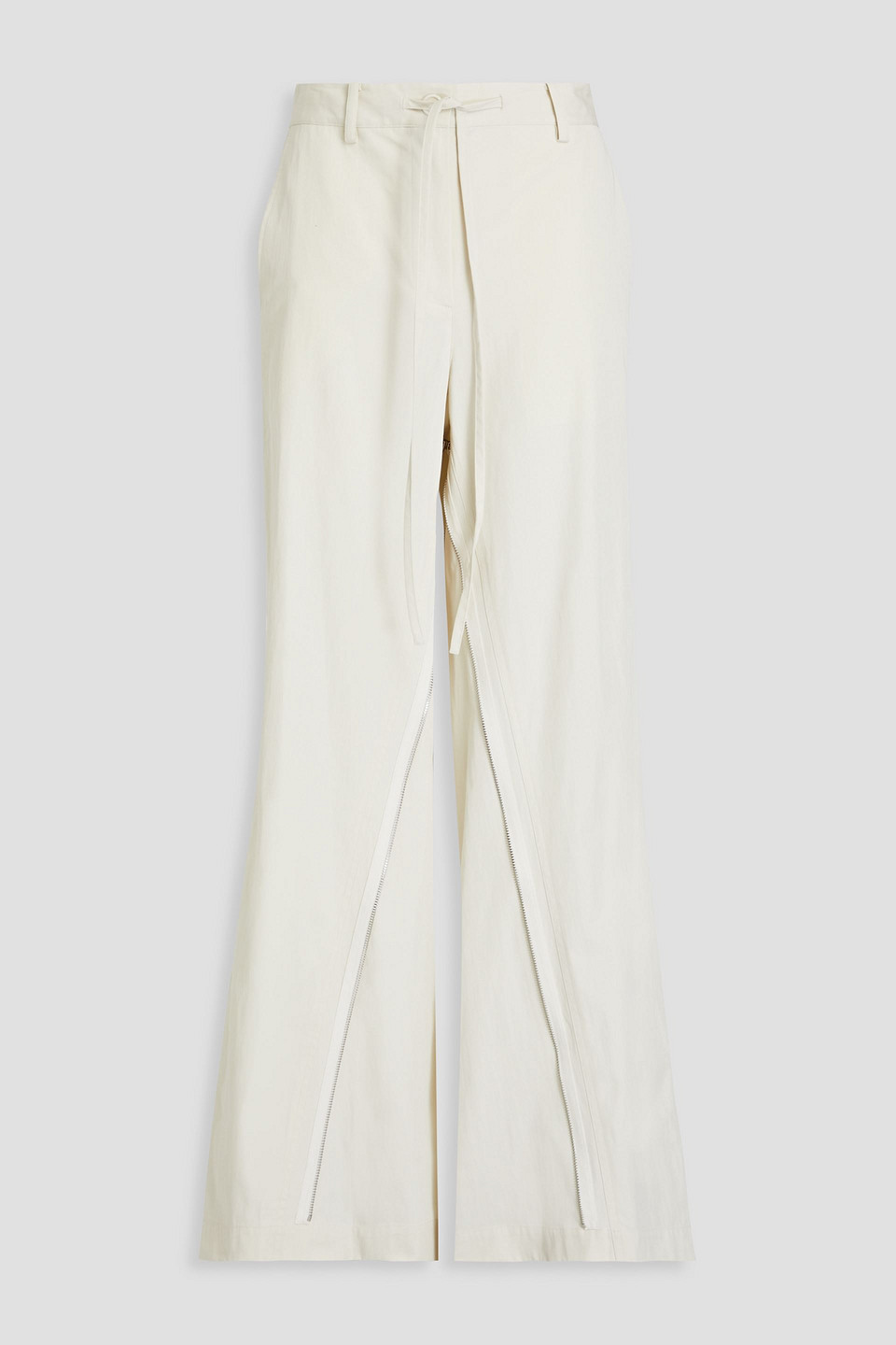 Zip-detailed cotton-blend twill wide-leg pants
