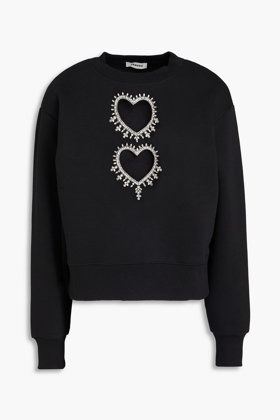Sandro Verziertes Sweatshirt Aus Fleece Aus Einer Baumwollmischung Mit Cut-outs In Black