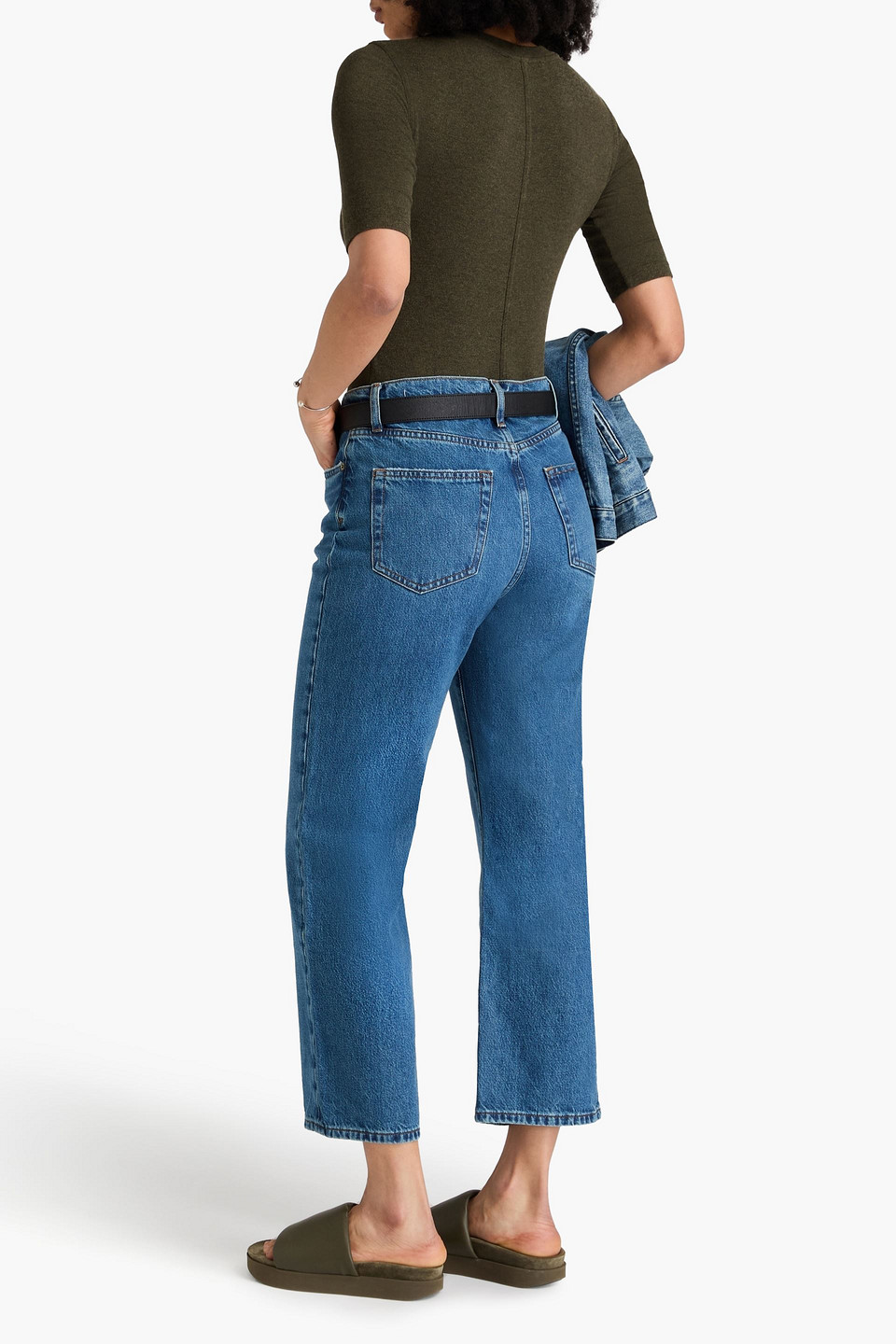 Frame Ribbed Stretch-modal Jersey T-shirt In Army Green