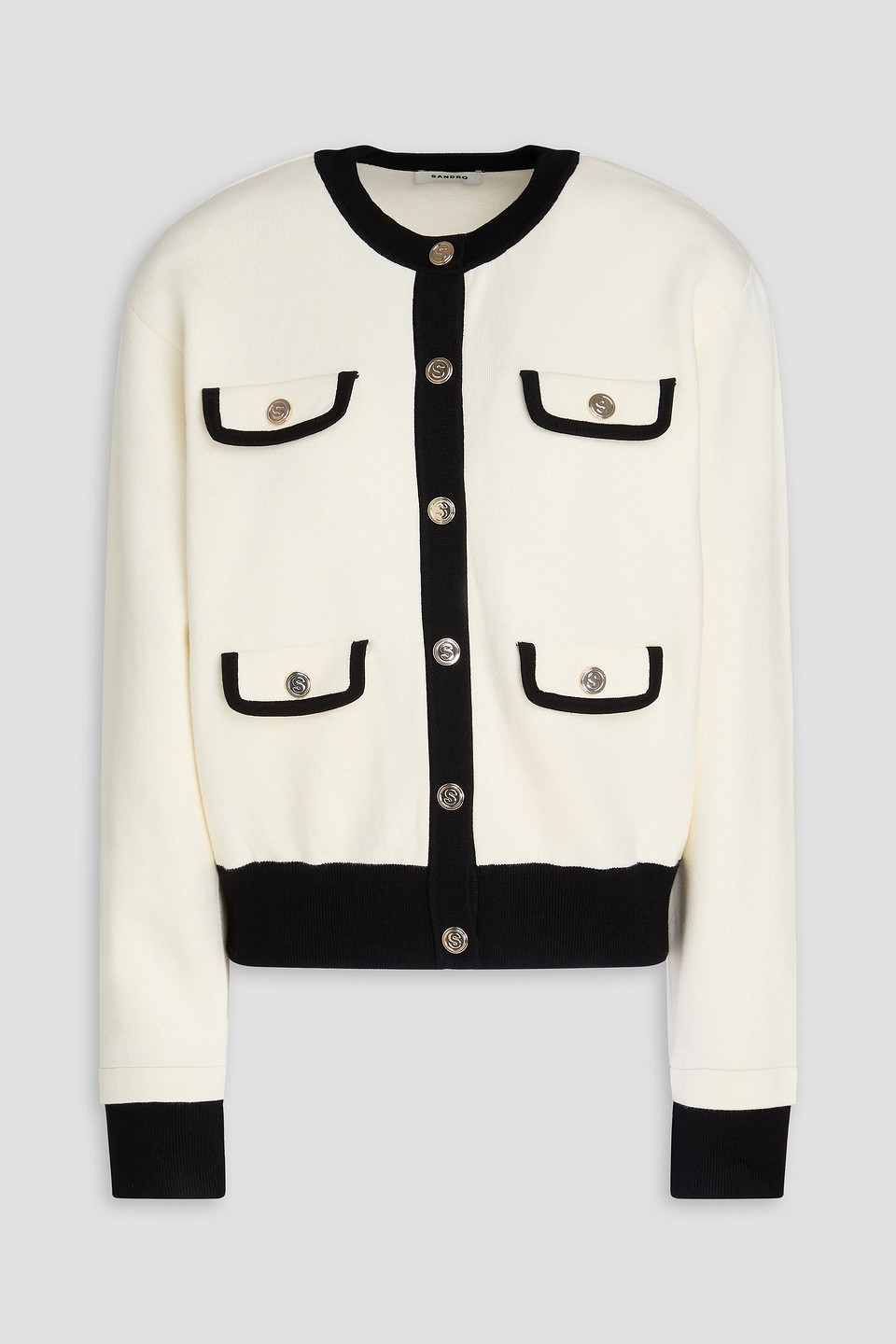 Sandro Contrast-trim Buttoned Cardigan In Ecru