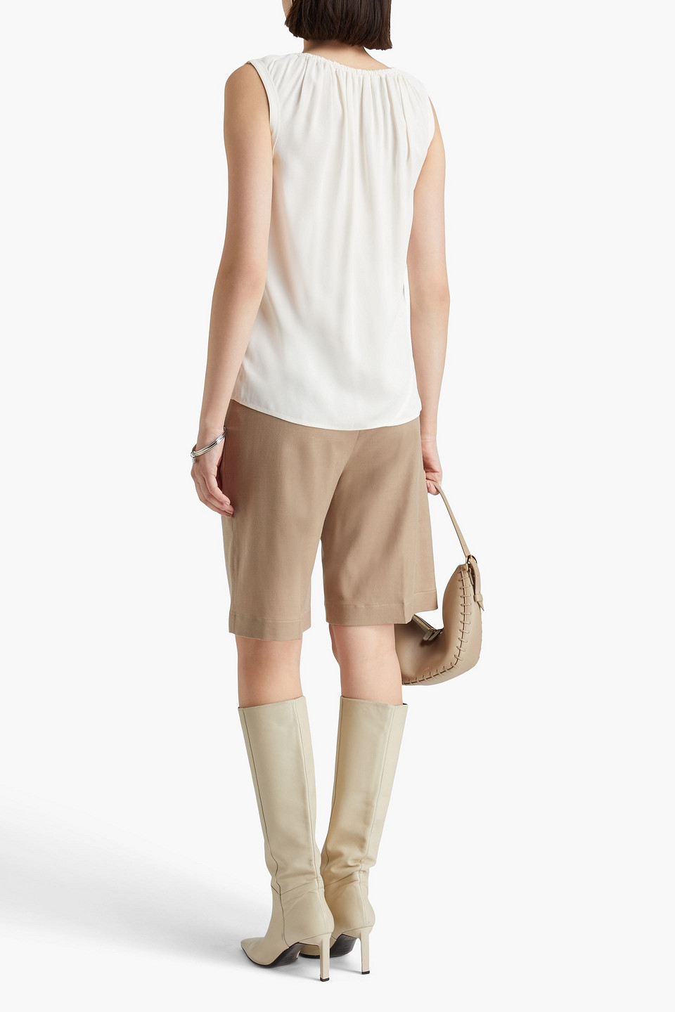 Helmut Lang Gathered Twill Top In Elfenbein