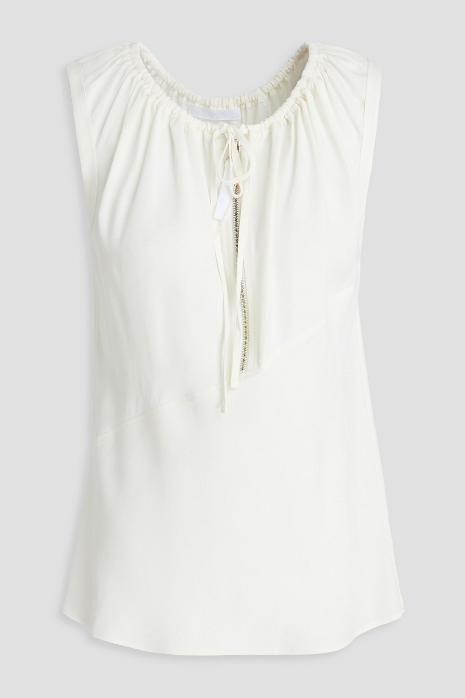 Helmut Lang Gathered Twill Top In Elfenbein