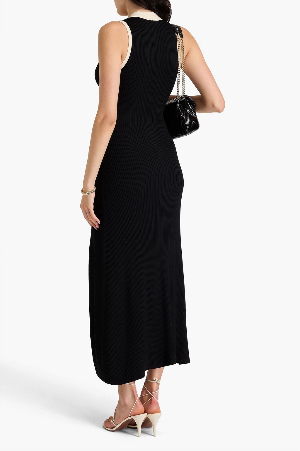 SANDRO Zweifarbiges Midikleid aus Rippstrick