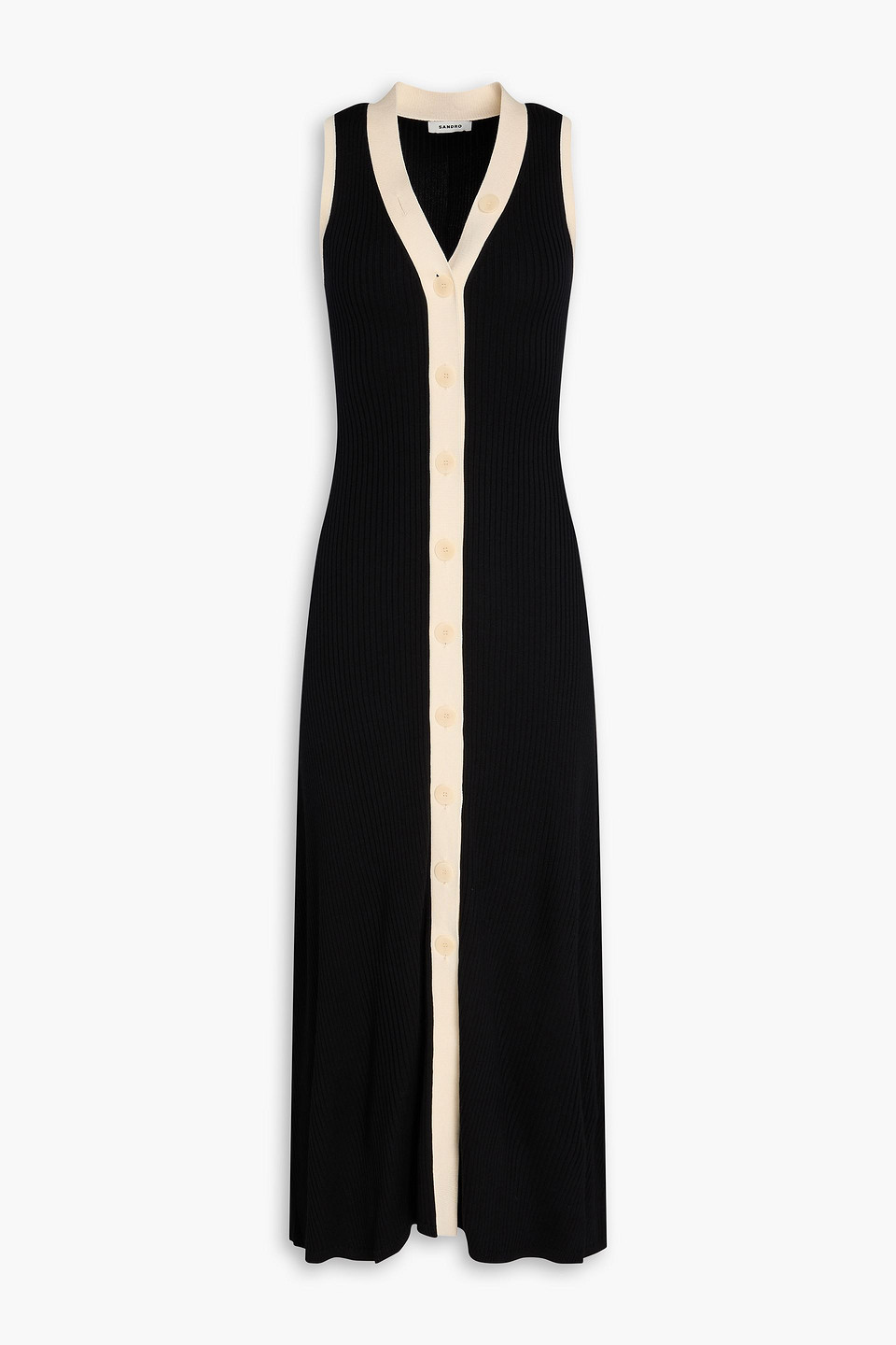 Sandro Gabriella Rib Sleeveless Button Front Maxi Sweater Dress In Schwarz