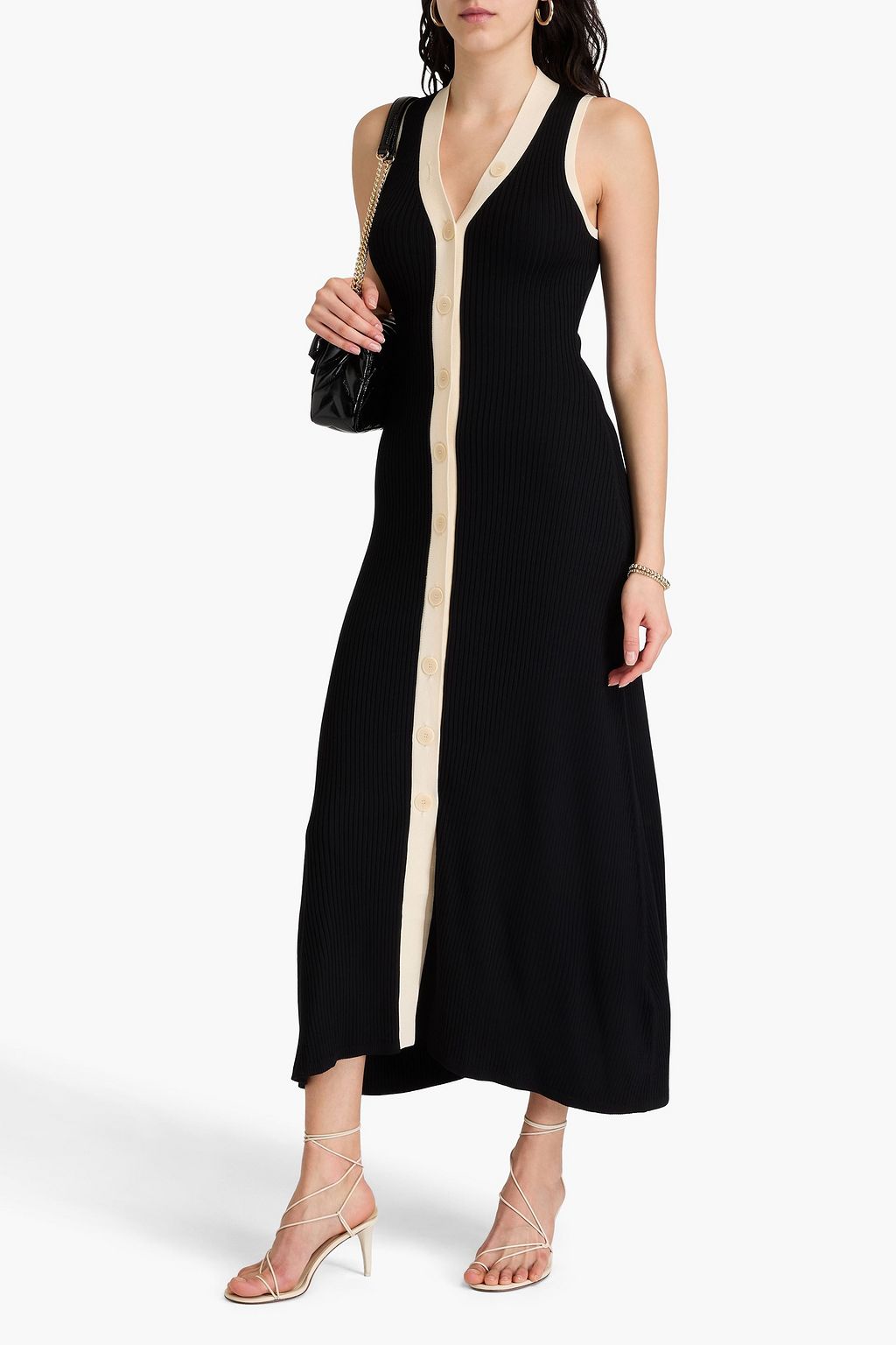 SANDRO Zweifarbiges Midikleid aus Rippstrick