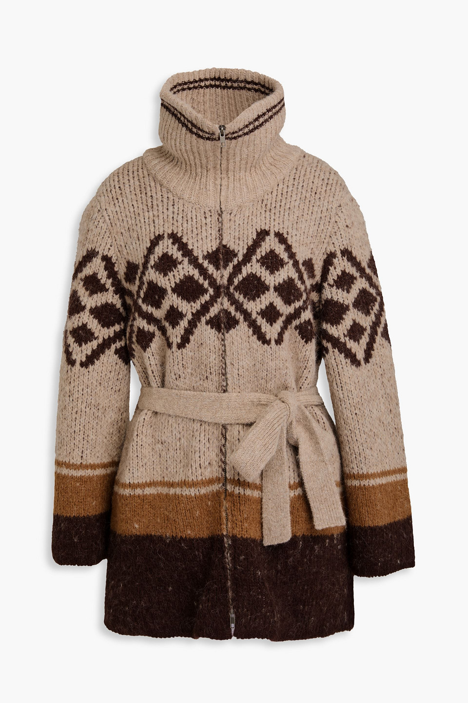 Frame Belted Intarsia Alpaca-blend Cardigan In Graubraun