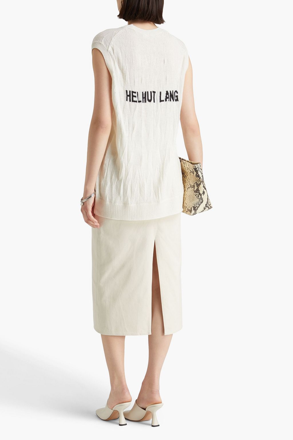 HELMUT LANG بلوزة من مزيج صوف الميرينو المحبوك بنمط جاكار بتصميم مجعد
