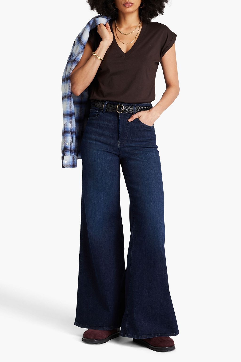 FRAME Faded high-rise wide-leg jeans
