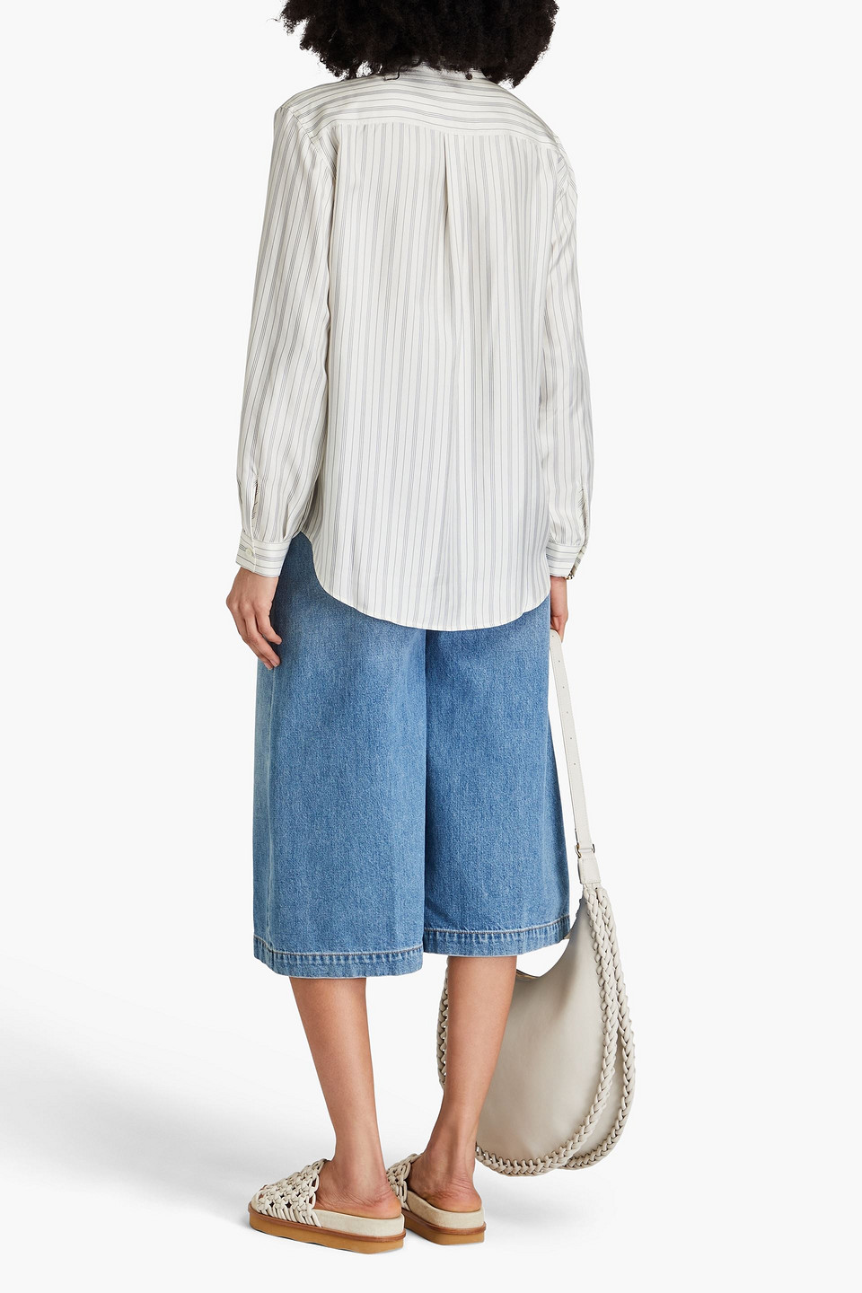 Frame Femme Pocket Gestreiftes Hemd Aus Seiden-twill In Naturfarben