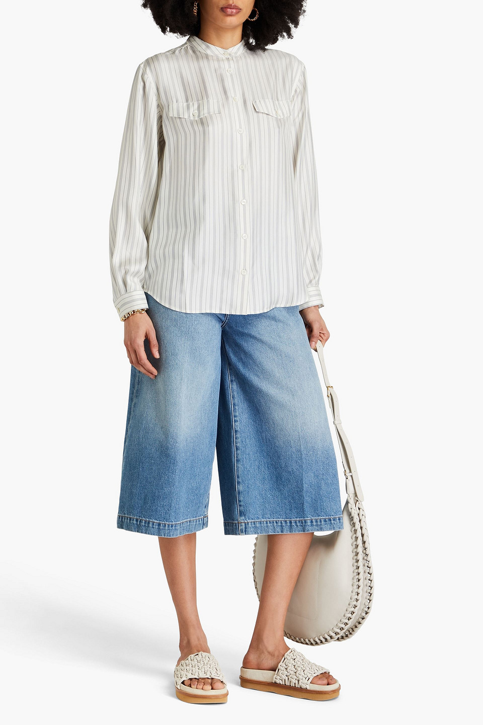 Frame Femme Pocket Gestreiftes Hemd Aus Seiden-twill In Naturfarben