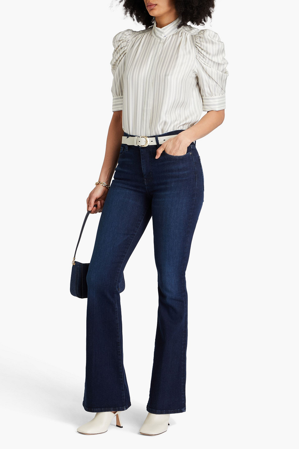 Frame Gillian Striped Silk-twill Blouse In Ecru