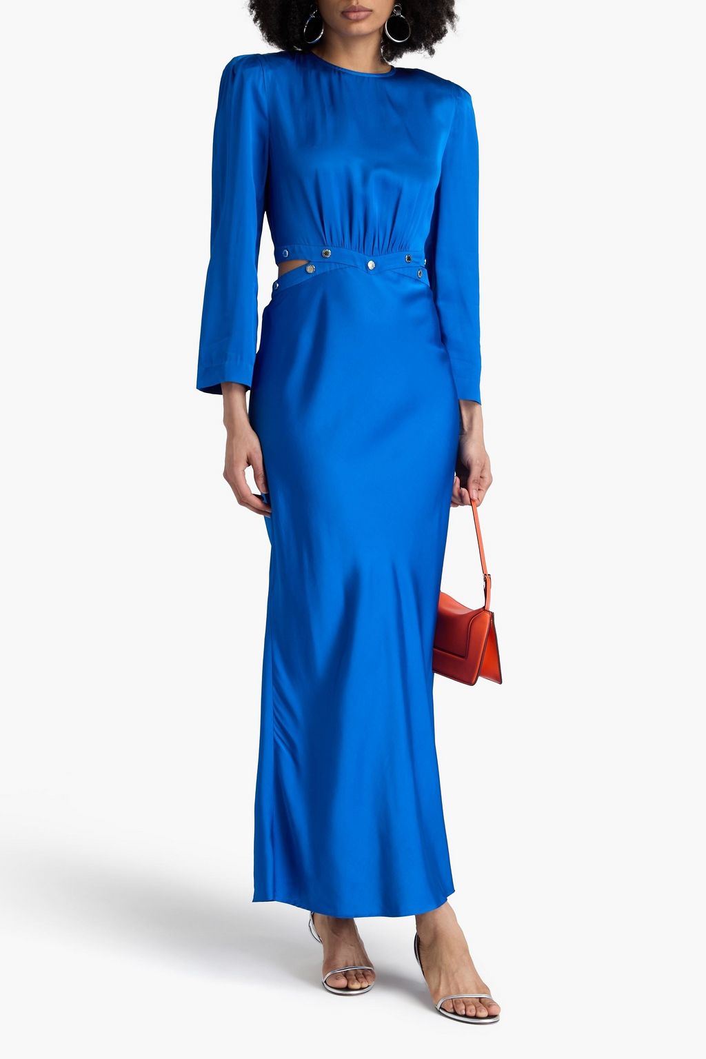 SANDRO Embellished cutout satin maxi dress
