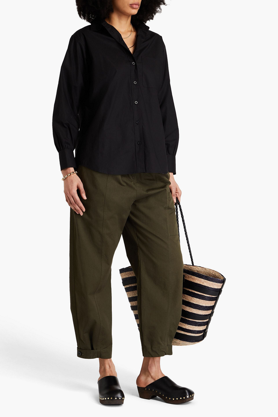 Frame The Borrowed Pocket Organic Cotton Button-up Shirt In Black