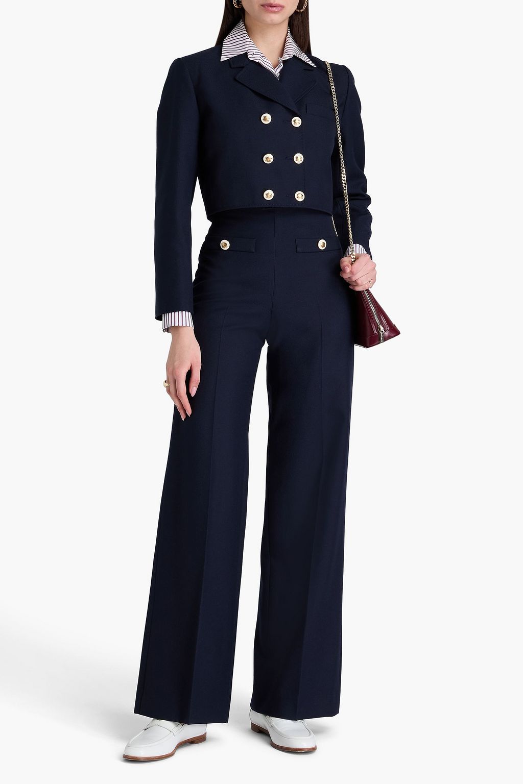 SANDRO Wool-blend twill flared pants