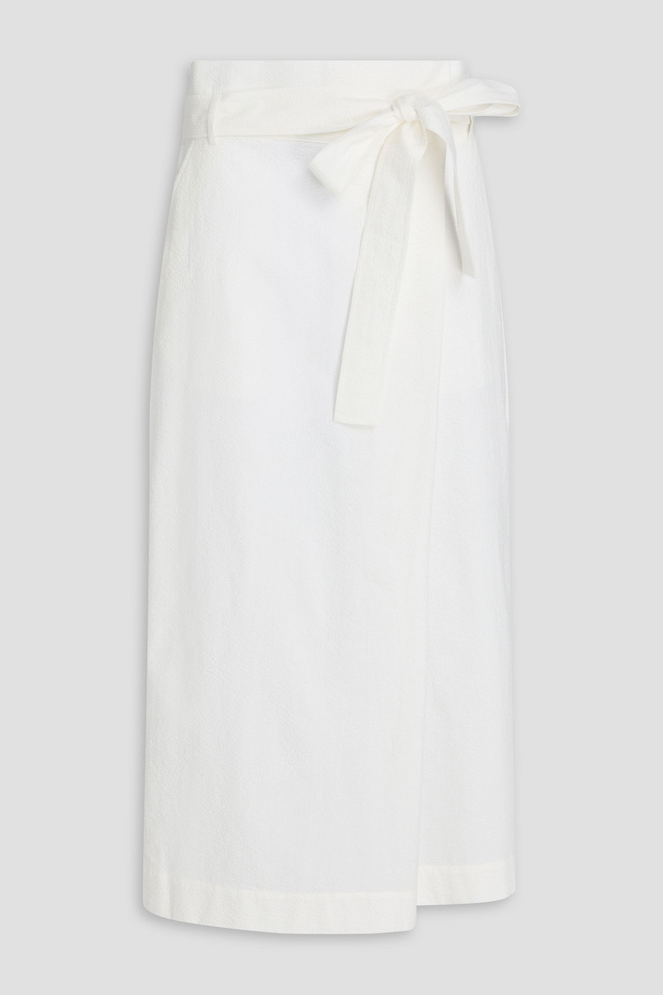 A.emery Ven Belted Cotton-seersucker Midi Skirt In White