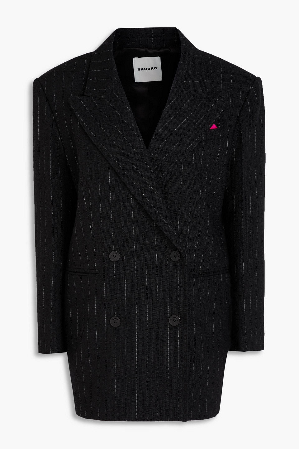 Sandro Doppelreihiger Blazer Aus Tweed Mit Nadelstreifen In Schwarz
