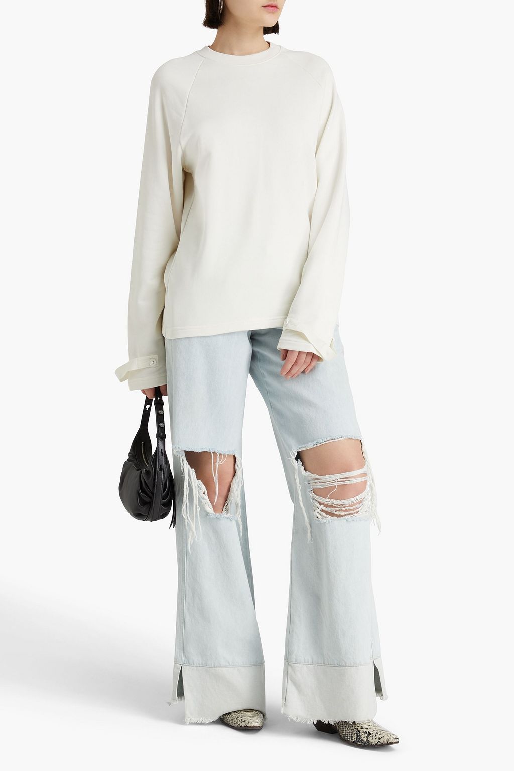 HELMUT LANG سويت شيرت من قطن تيري الفرنسي المطاطي