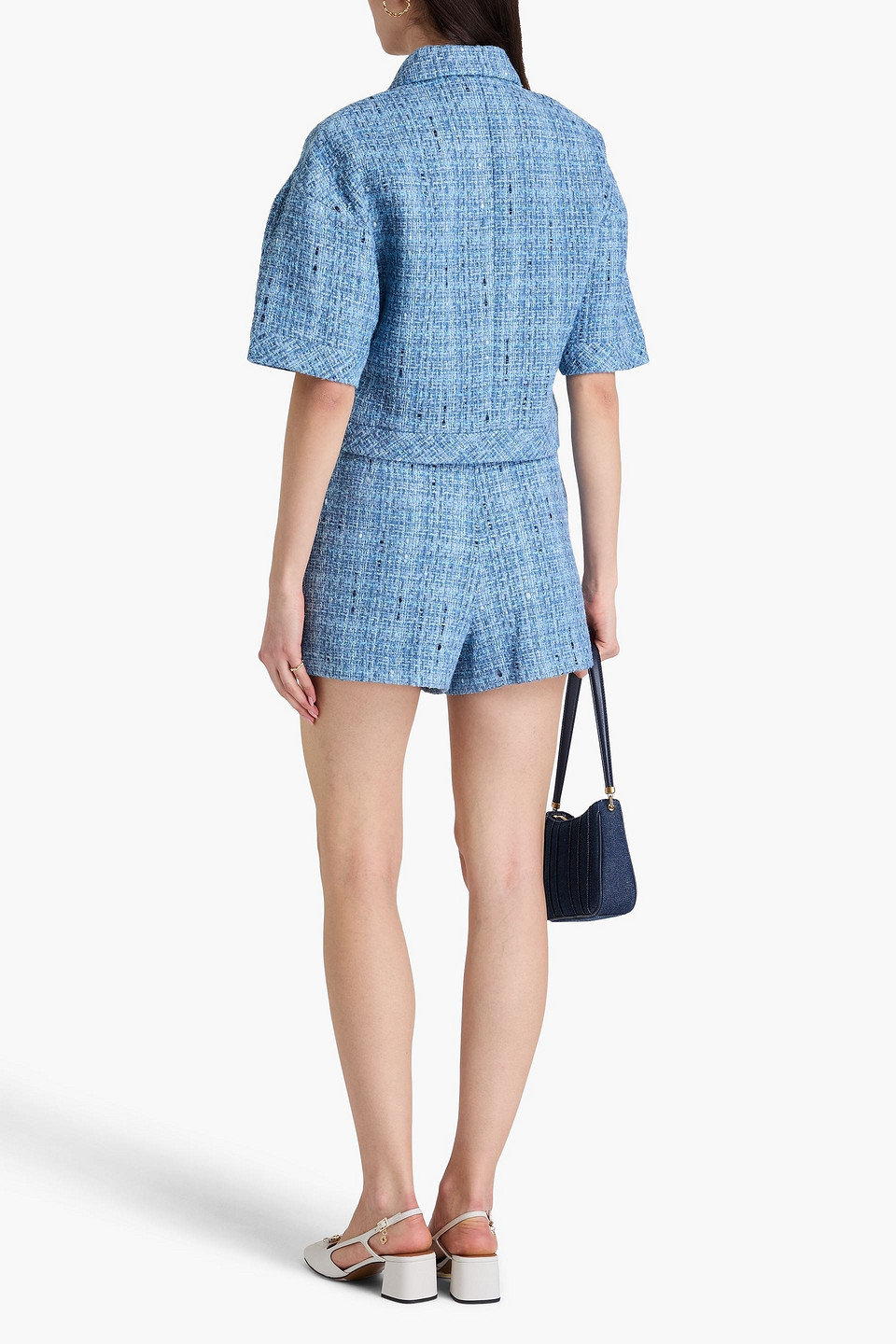 Sandro Short-sleeve Tweed Jacket In Bleu