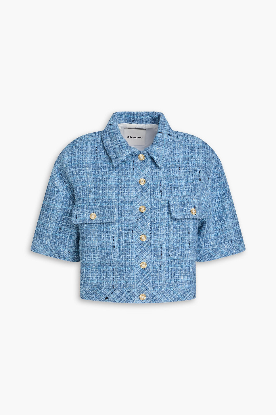 Sandro Short-sleeve Tweed Jacket In Bleu