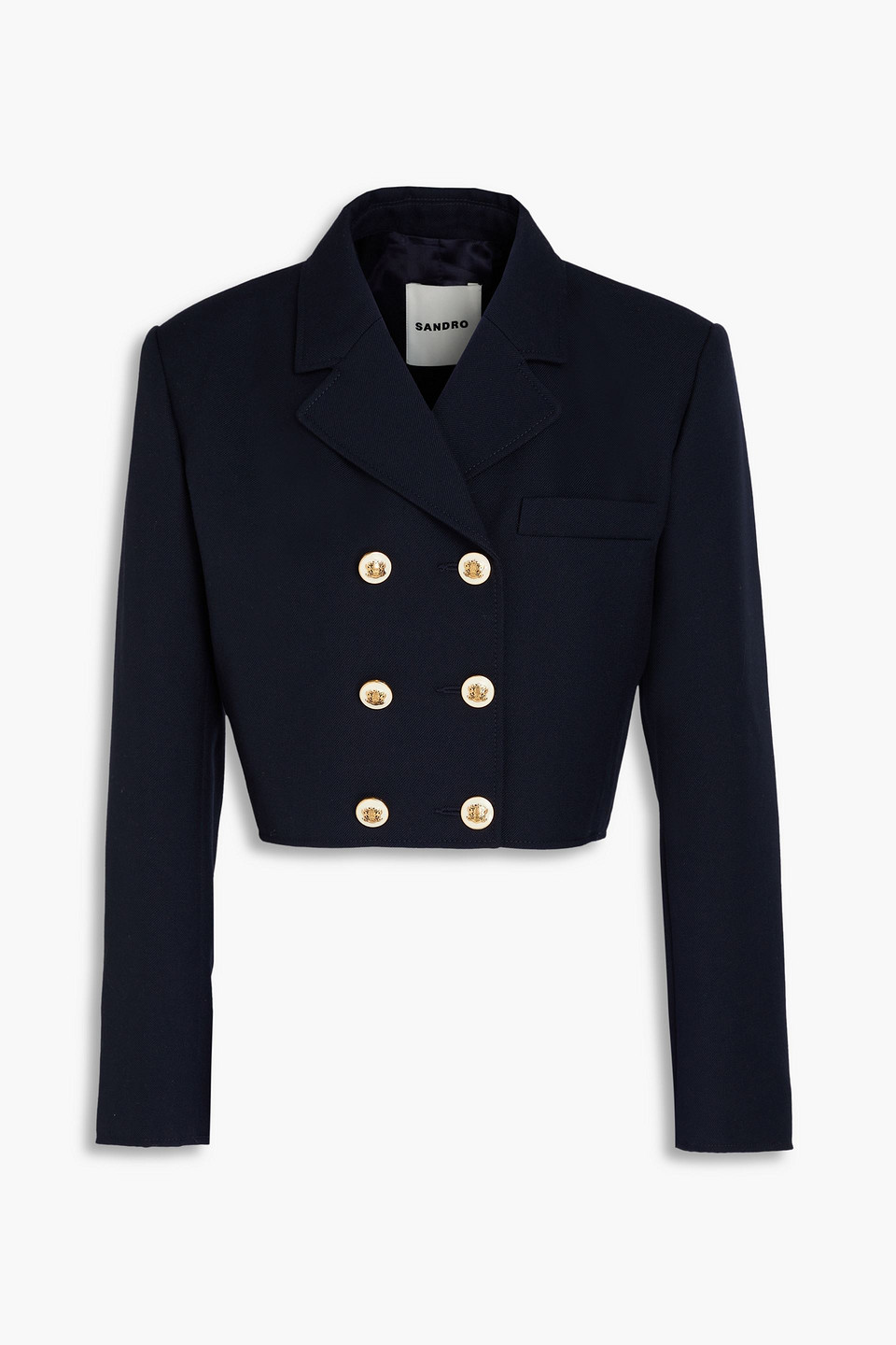 Sandro - Cropped double-breasted wool-blend twill blazer - Blue - FR 42