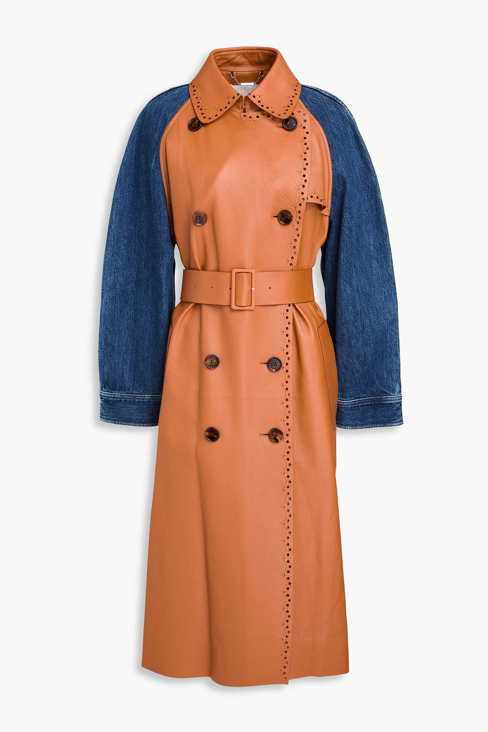 Chloé Denim-paneled leather trench coat