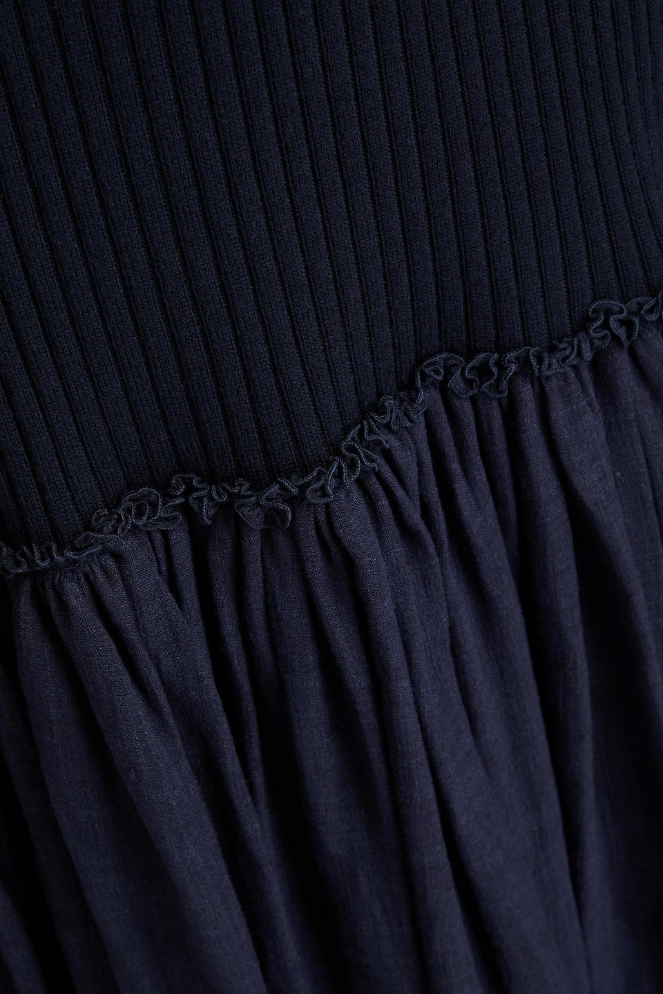 Chloé Gauze-paneled Ribbed Wool And Cashmere-blend Maxi Dress In Marineblau
