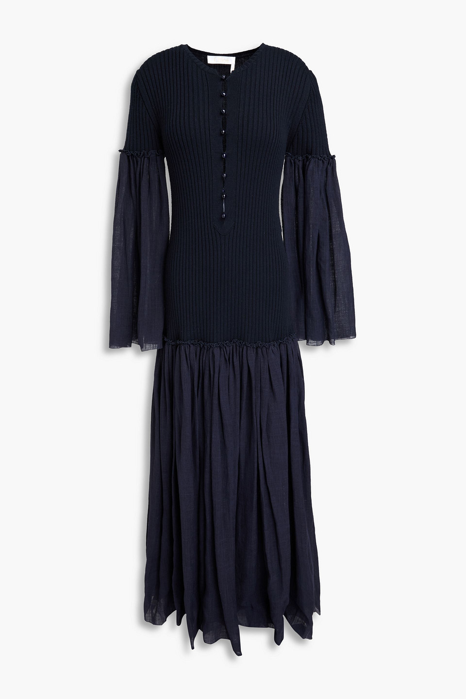 Chloé Midikleid Aus Leinen-gaze Und Rippstrick In Blue