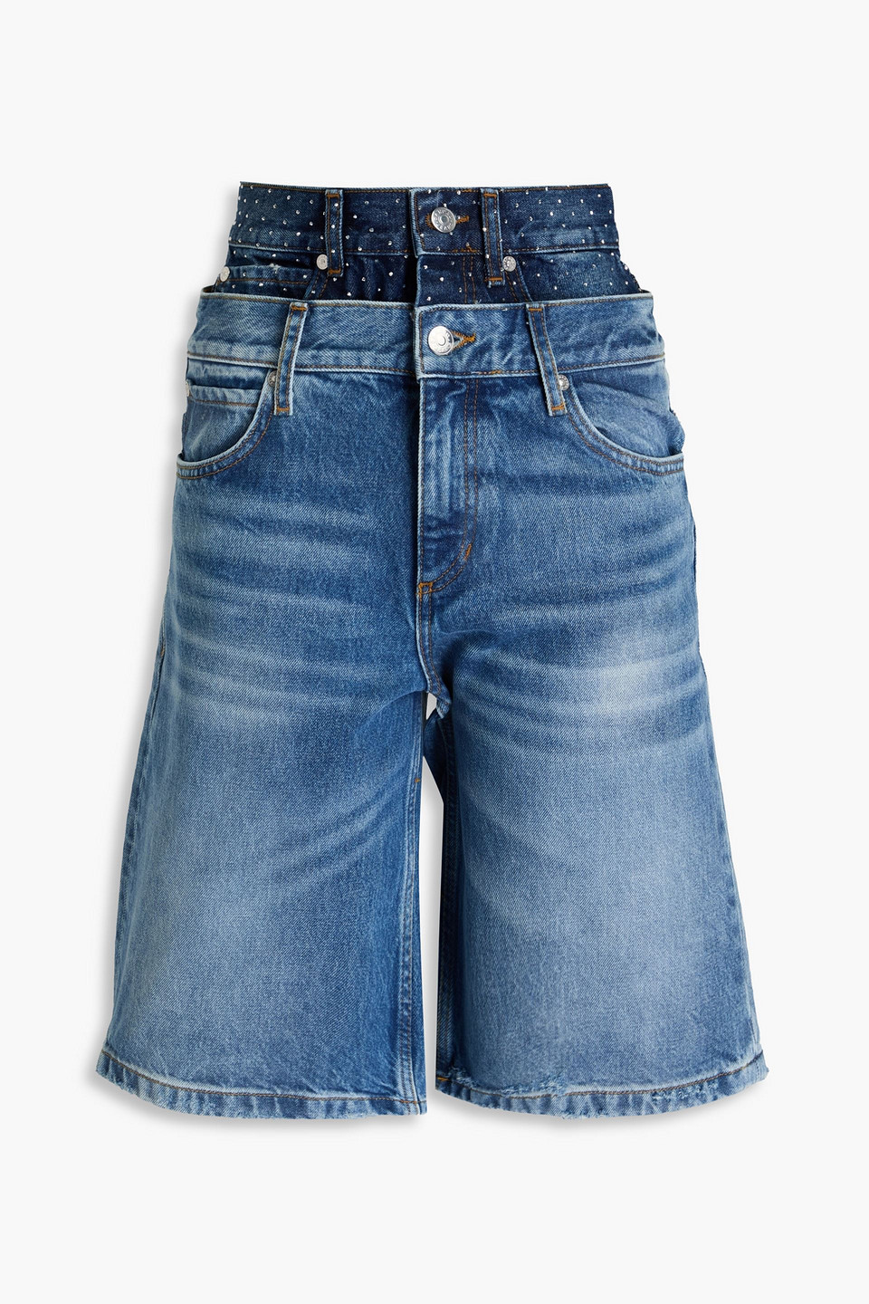 Sandro - Layered crystal-embellished denim shorts - Blue - FR 34