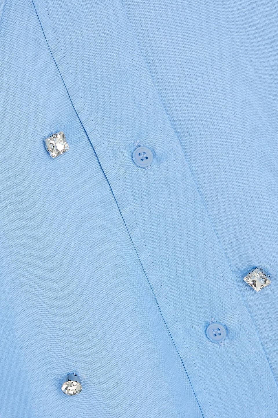 Sandro Cropped Crystal-embellished Crepe De Chine Shirt In Bleu