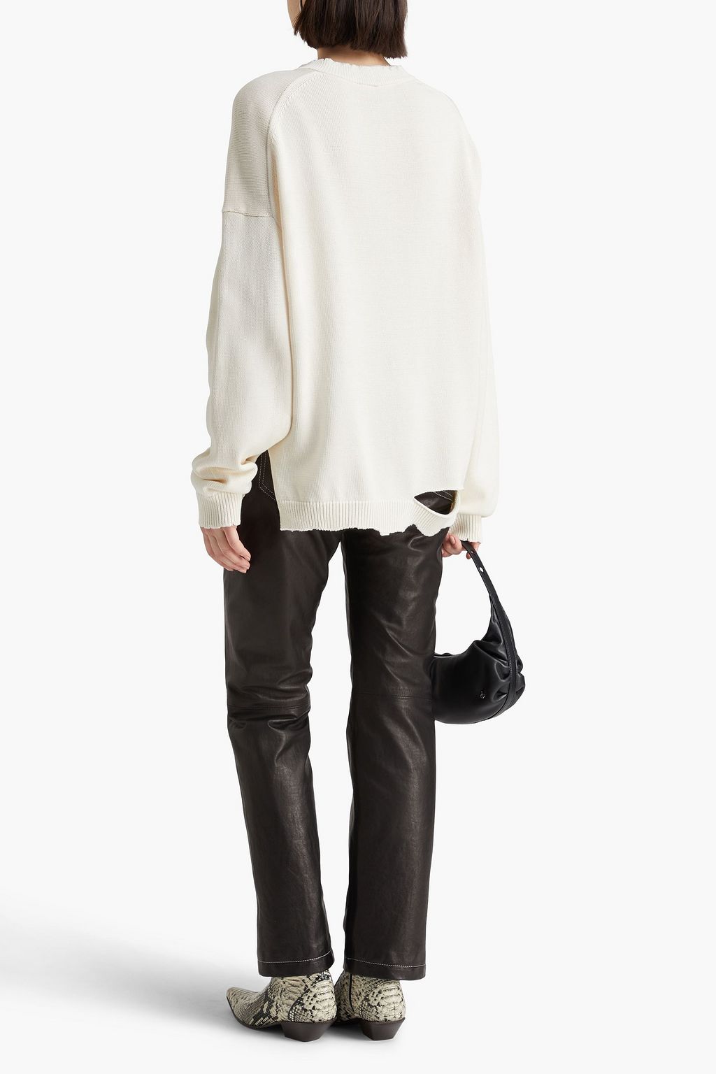 HELMUT LANG كنزة رياضية من مزيج من القطن بتأثير معتق