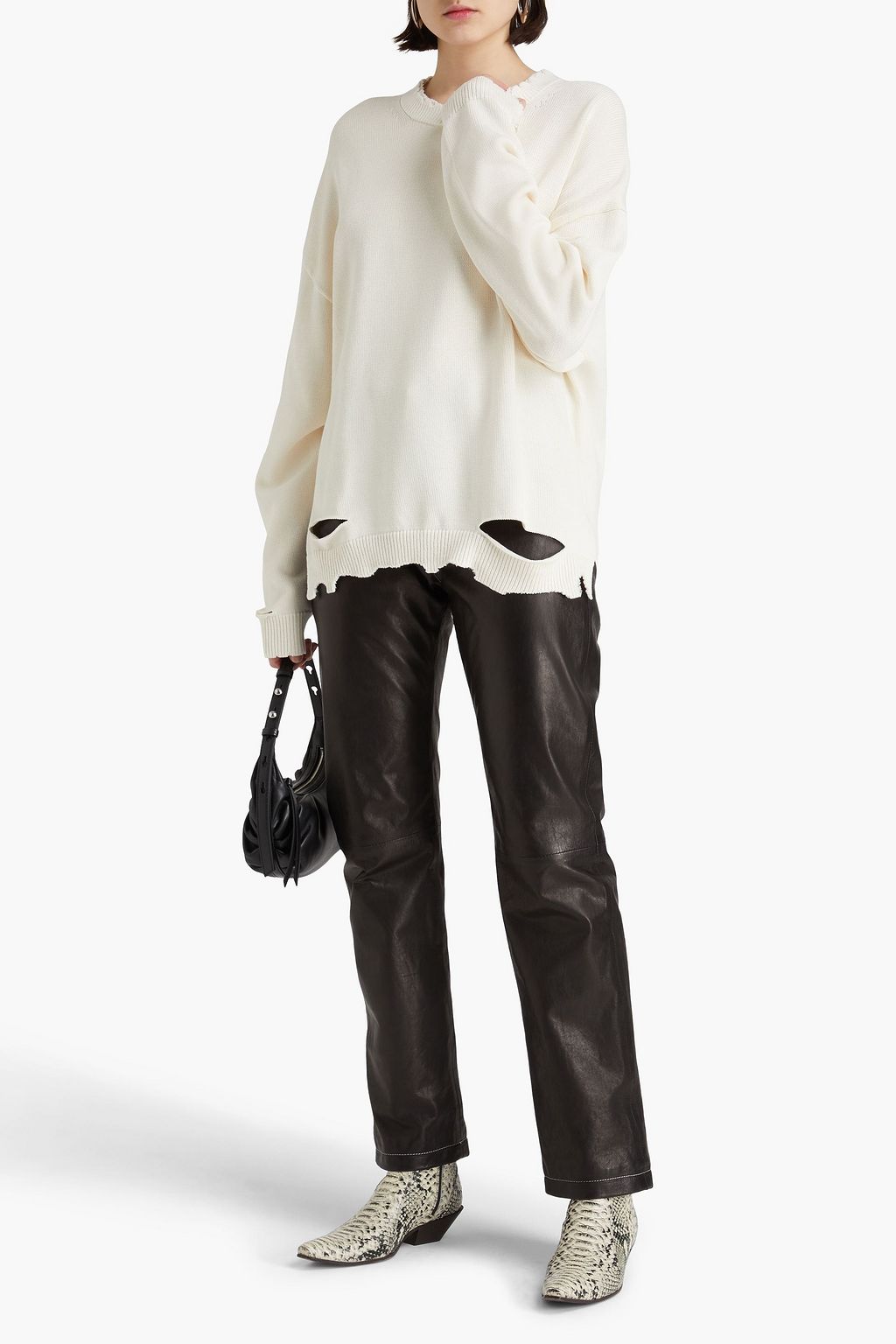 HELMUT LANG كنزة رياضية من مزيج من القطن بتأثير معتق