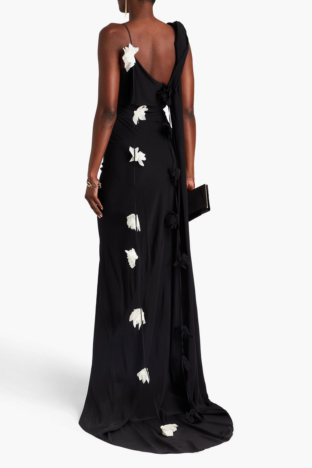 VICTORIA BECKHAM Draped floral-appliquéd silk crepe de chine gown
